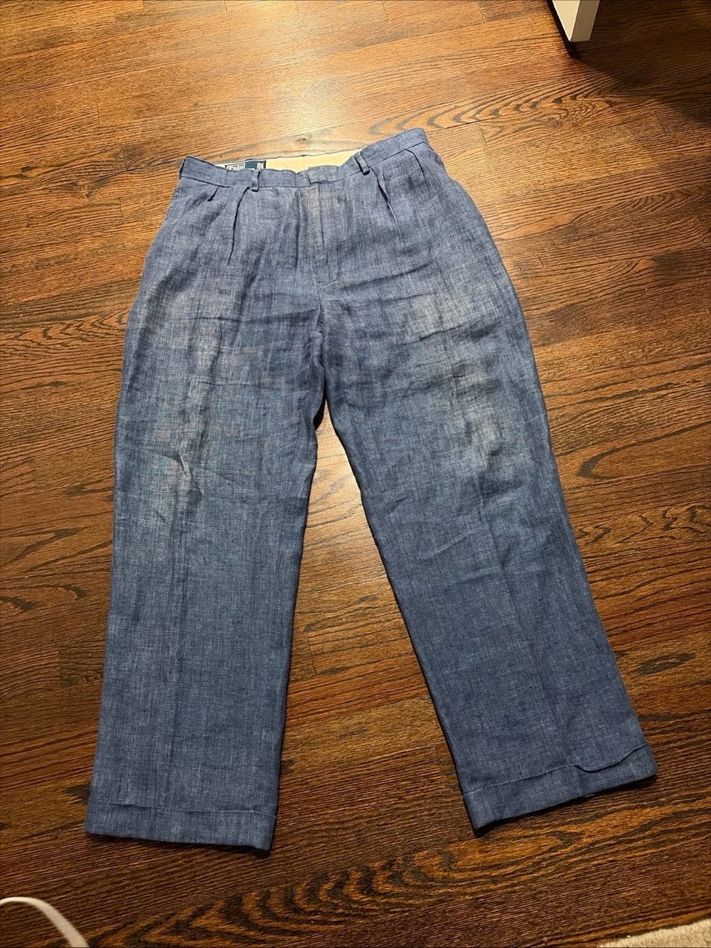 Vintage Polo by Ralph Lauren Blue Pleated Chino-Style Linen Pants